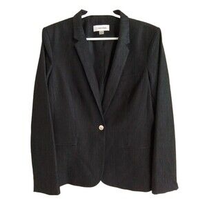 Calvin Klein Dark Gray Single Button Blazer Jacket Womens Size 16 Great Cond.